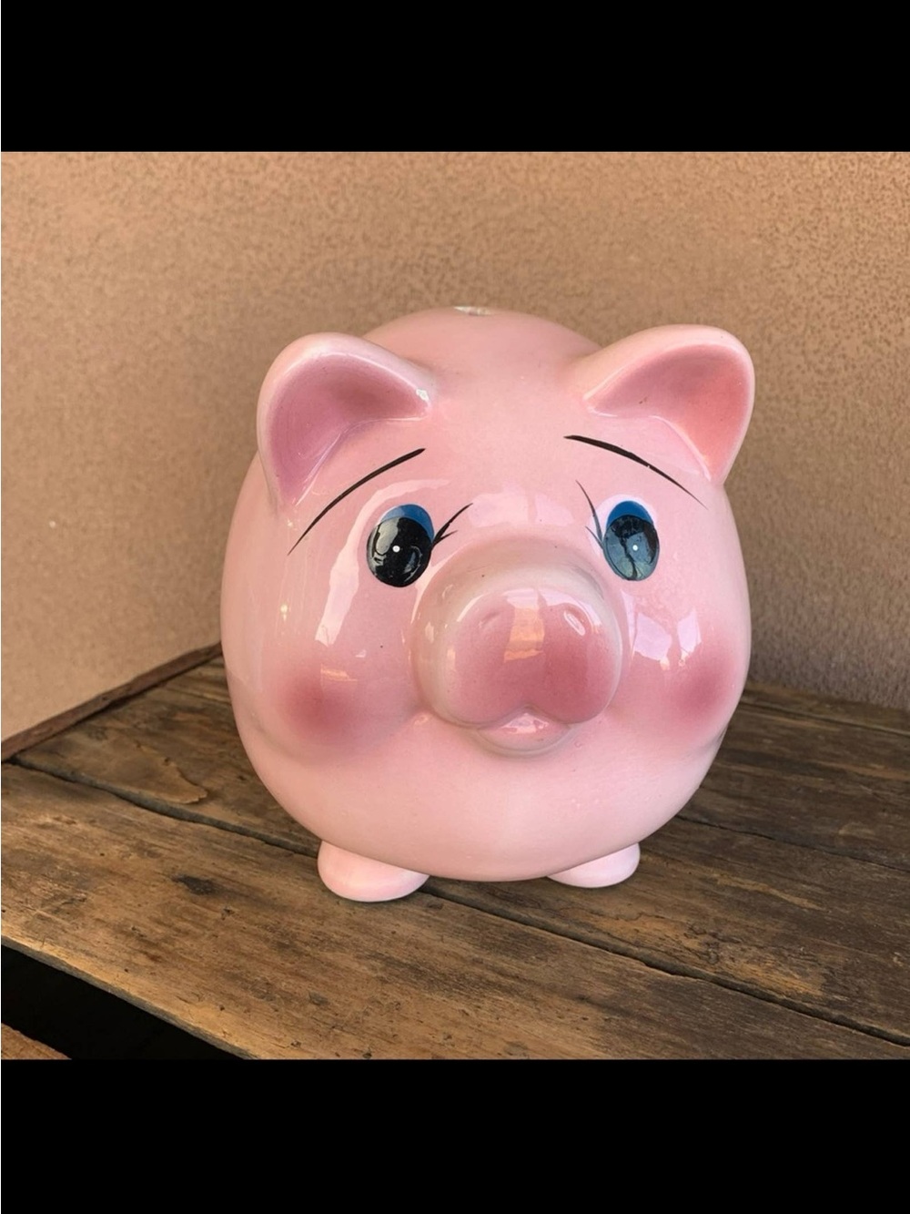 Vintage Large Mid
Century ceramic pink  Piggy
Bank blushing pink pig  RARE